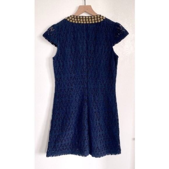 Trina Turk Navy Crochet Mini Dress with Embellished Collar Size 8 - Picture 4 of 8